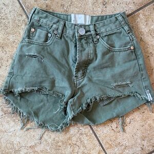 One Teaspoon Sage Green Frayed Jean Shorts